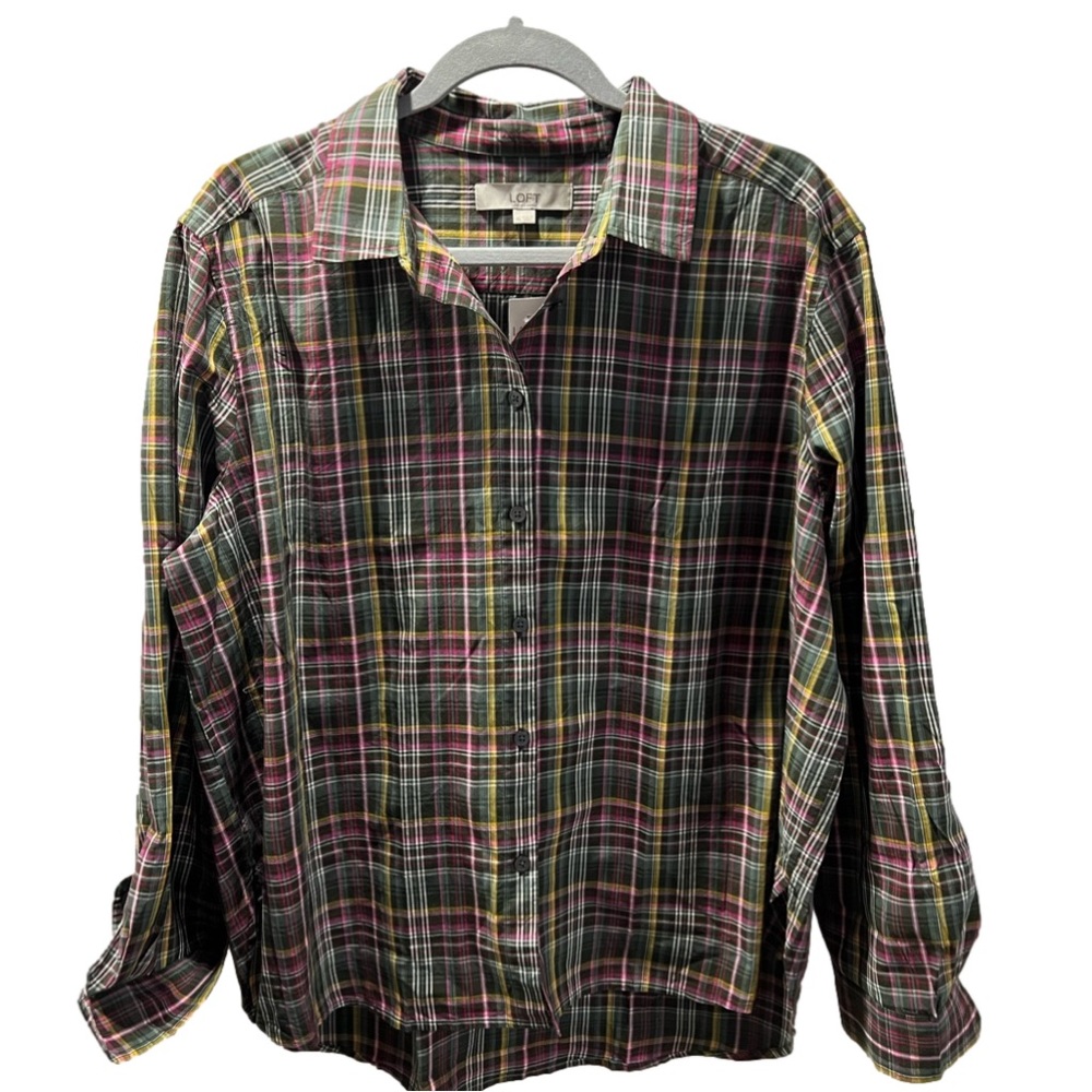 NWT LOFT|Plaid Button Down Shirt|Size XL